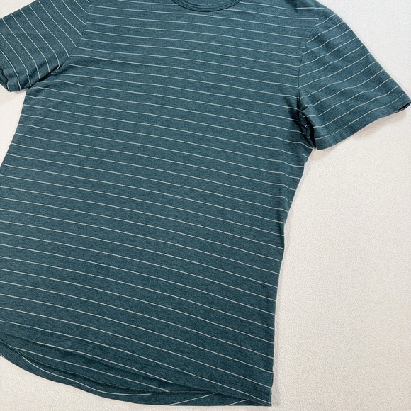 Lululemon 5 Year Basic T-Shirt Men's M* Green Stripe Stretch Logo Crew‎ *HOLES - Picture 4 of 13